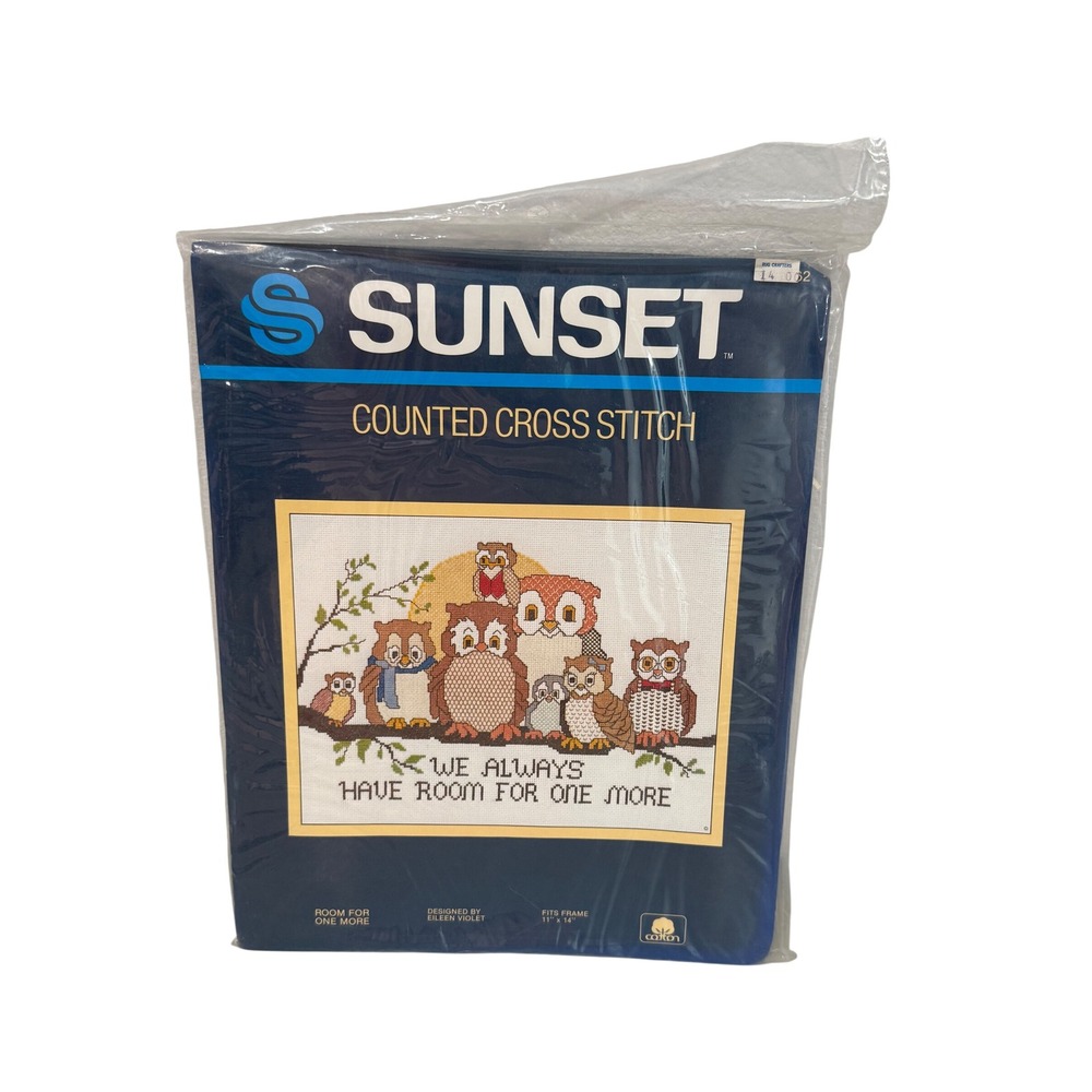 Vintage Sunset Counted Cross Stitch Kit Room For One More Owls Eileen Violet